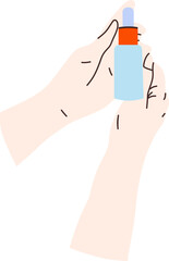 Flat Illustration of Hand Holding Skincare Bottle With Minimalist Style Beauty Product Concept for Wellness Branding and Self Care Marketing Visuals