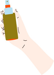 Flat Illustration of Hand Holding Skincare Bottle With Minimalist Style Beauty Product Concept for Wellness Branding and Self Care Marketing Visuals