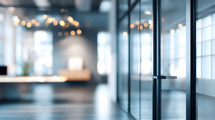 Dynamic office scene with blurred door modern workspace professional environment calm perspective