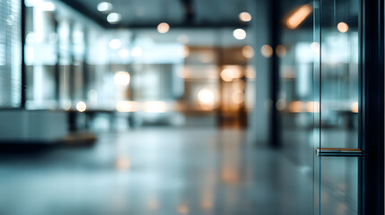 Dynamic office scene with blurred interior door modern workspace professional environment perspective