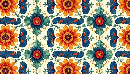 Intricate floral pattern, repeating seamlessly , image, textile, swirls