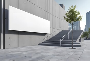 Obraz premium Blank outdoor billboard mockup on modern concrete building with cityscape background, perfect for advertisement mockup, commercial design, and branding concepts.