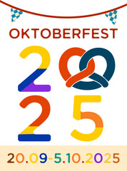 Clean and fun Oktoberfest 2025 design with symbolic numbers, pretzel as 