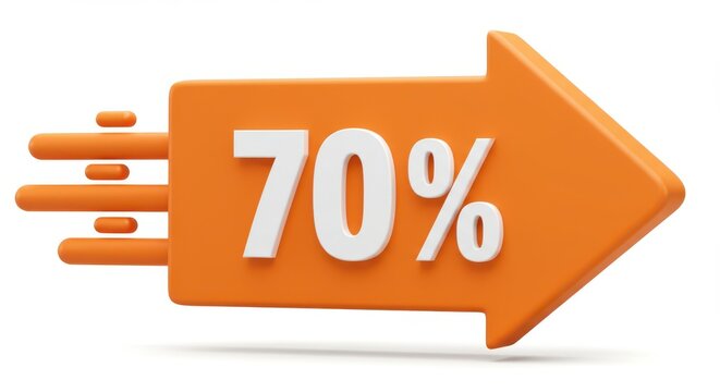 3D Seventy percent discount arrow on white background