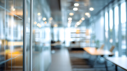 Dynamic office setting with blurred background and door modern workspace bright ambiance professional