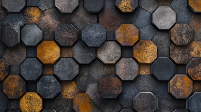 Creative dark hexagon wallpaper. Design and mosaic concept. 3D Rendering ill ustration