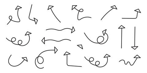 Collection of hand drawn brush arrows.