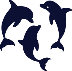 set of dolphin silhouettes - vector illustration