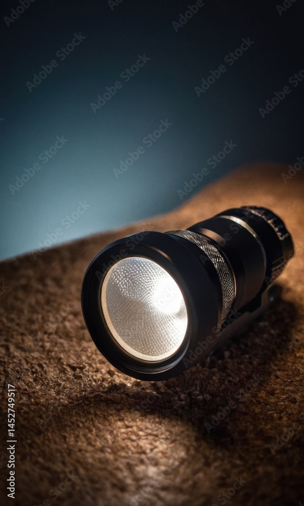Poster a single flashlight sitting on top of a table