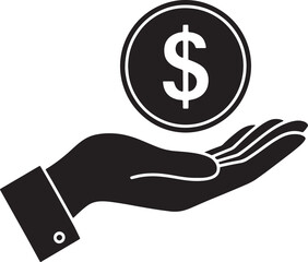 Money in hand. Vector icon.
