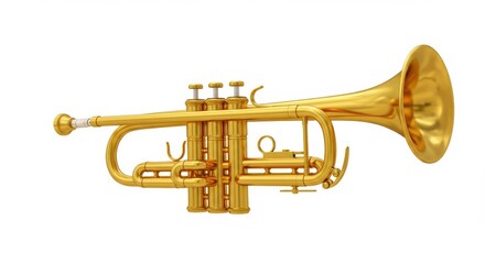 Obraz premium 3D Golden trumpet musical instrument on white background