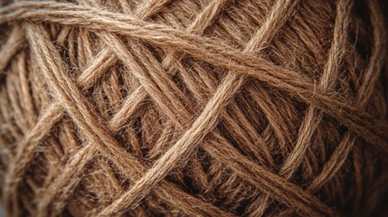 Fototapeta premium Close-up of twine ball texture showing natural fibers and brown hues