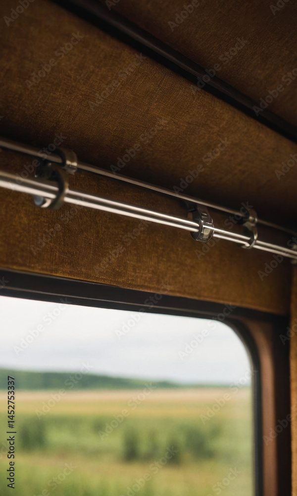 Poster View from train window showing open field and distant trees