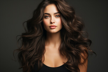 Fototapeta premium Beauty Woman with Long, Healthy Brown Hair: Soft Touch and Natural Elegance