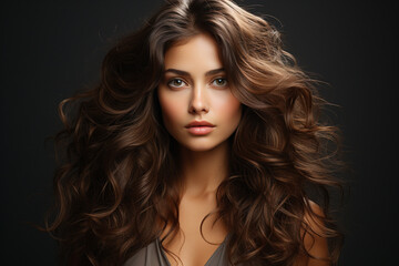 Fototapeta premium Beauty Woman with Long, Healthy Brown Hair: Soft Touch and Natural Elegance