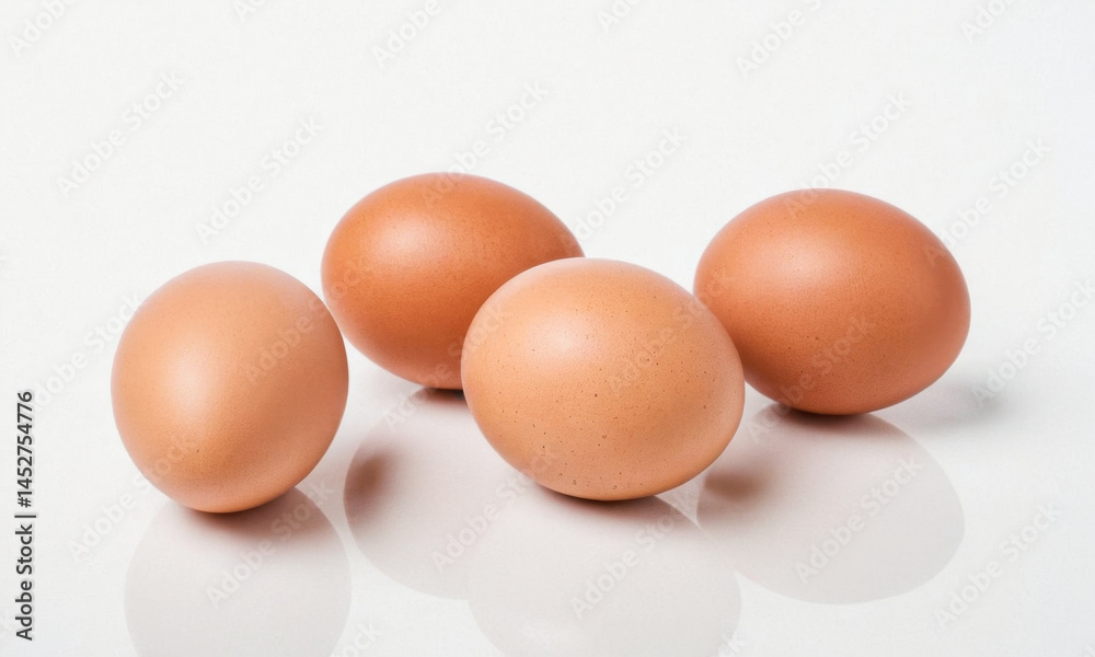 Aufkleber three brown eggs situated side by side on a plain white background