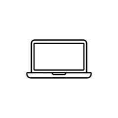 Outline of a laptop with blank screen on white background  