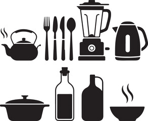 Kitchen Utensils and Appliances Silhouette Illustration