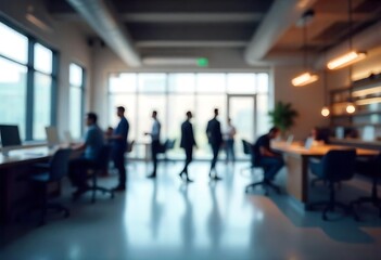 Generative AI unveils a modern collaborative workspace with blurred silhouettes