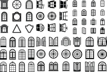 Window Silhouette Set | Home Architecture Vector Icons Classic and Modern Window Shapes | Black Silhouette Collection