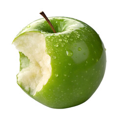 A green biting apple isolated on white background