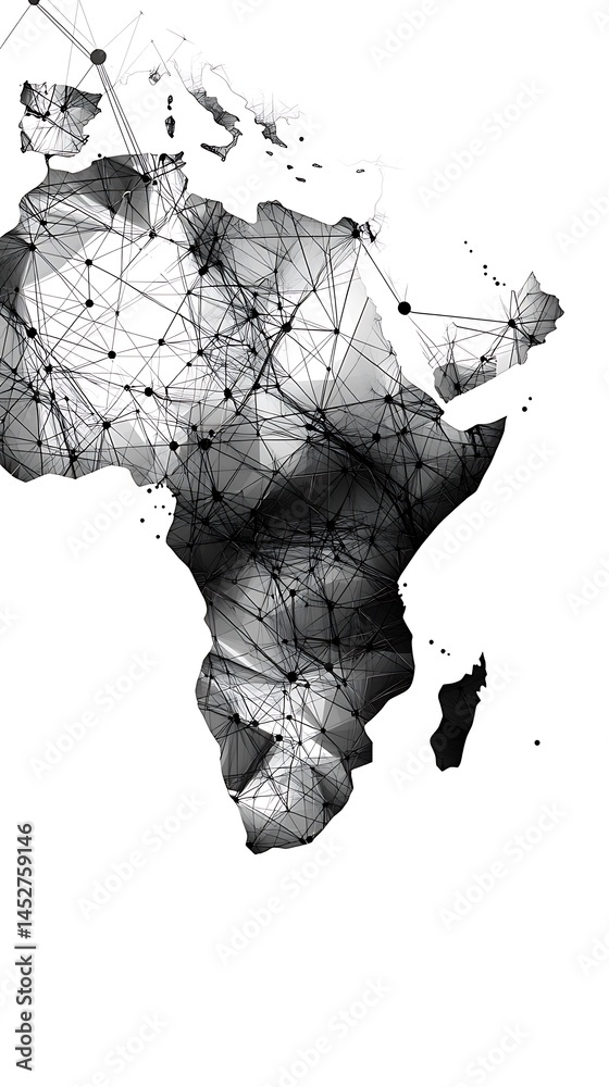 Poster polygonal africa continent outline connecting dots network on transparent background