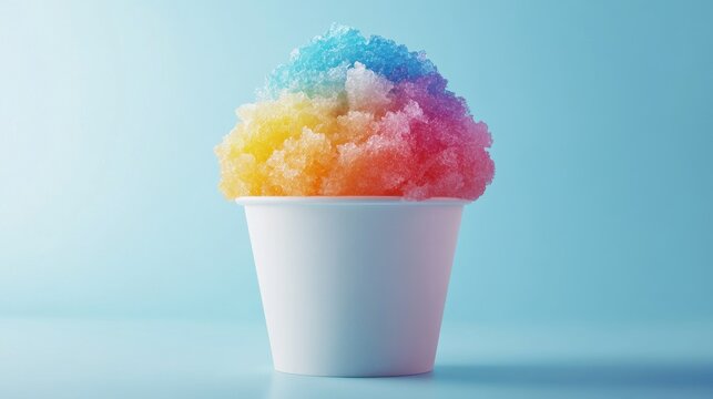 colorful shaved ice snowcone in a white paper cup. Generative AI