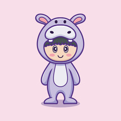 Cute cartoon child in funny hippo costume vector illustration