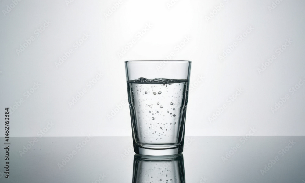Poster a simple scene with a glass of water sitting on a table, useful for various contexts such as office 