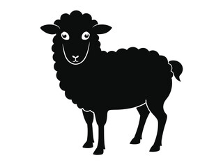 Black and white vector illustration of a cute cartoon sheep head, isolated farm animal