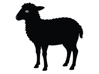 A vector illustration shows a black silhouette of a farm animal sheep, isolated as a drawing