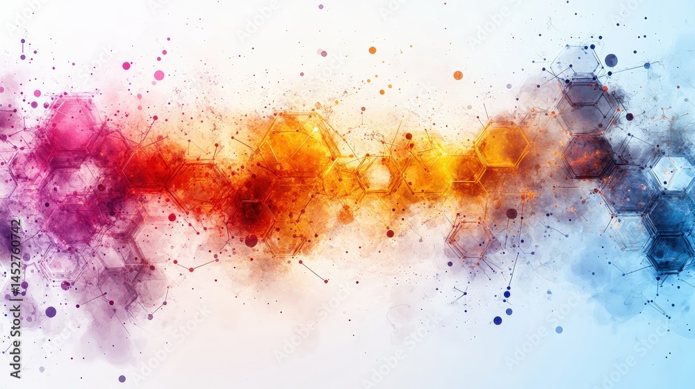 Poster abstract colorful background with hexagonal patterns and splashes, ideal for digital designs