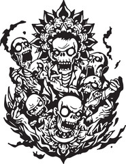 Zombie Tattoo Art Design with Mandala Art Concept &ndash; Perfect for Tattoo, T-Shirt Design, Print, Wall Art, Poster or Digital Stickers. Editable vector black and white
