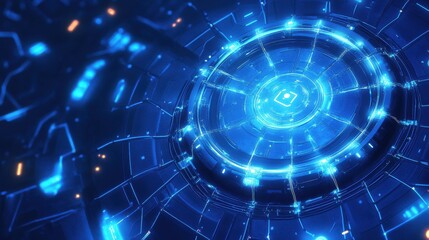 Obraz premium modern conceptual hi tech, mechanical technology cyber security privacy information network concept isometric protection digital network internet link on hi tech blue future background
