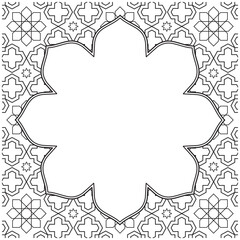 Monochrome geometric pattern with floral frame for design elements and layouts