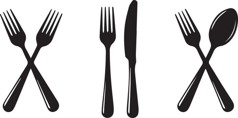Fototapeta premium Cutlery Silhouette Fork Knife Spoon Illustration Set