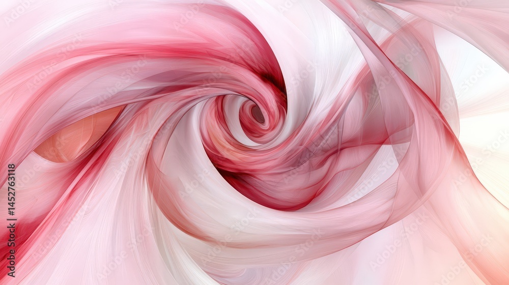 Poster abstract swirling patterns in soft red and white hues creating a dynamic visual flow