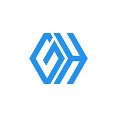 Obraz premium Blue geometric GH monogram inside hexagon.