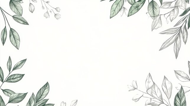 Minimal botanical wedding frame elements on white background. Set of wreath, flowers, leaf branches in hand drawn pattern. Foliage line art design for wedding, card, invitation, greeting, logo. illus
