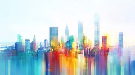 Fototapeta premium Vibrant Cityscape: A Colorful Panorama of Manhattan Skyline