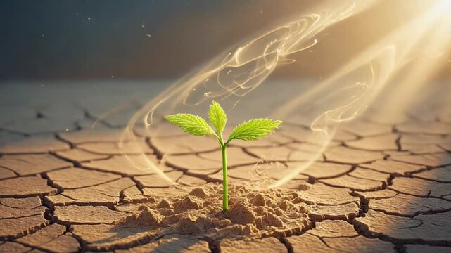 Timelapse small plant growing seed thriving ecosystem. plant grows, bees butterflies appear, birds and plants, plant-life in sustaining ecosystem. interconnection species overall health environment