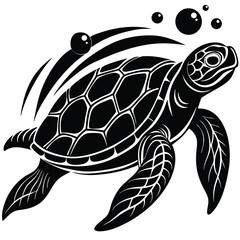 Fototapeta premium Black and White Sea Turtle Vector Illustration: Detailed Marine Animal Art for Tattoo, Logo, or Graphic Design Projects