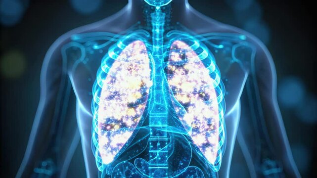 Health Impact of Microplastics, A digital x-ray image highlighting microplastics in a futuristic style.