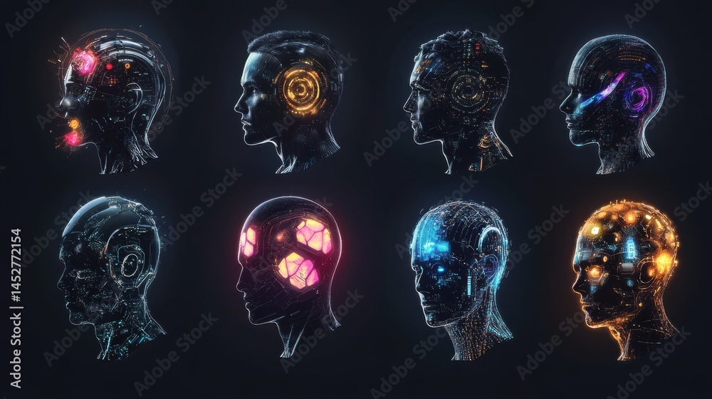 Poster generative ai artificial intelligence icon set collection creative creation created by technology
