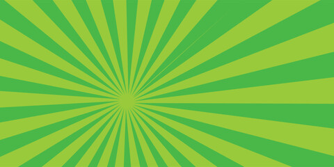 Green sun rays background with halftone. Cartoon funny retro pattern strip mock up.