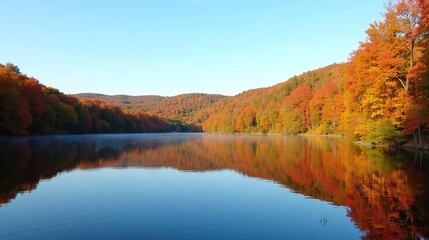 Naklejka premium Foliage Harmony: Mirror Lake Tranquility