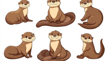 Fototapeta premium Illustration of a set of brown otters - EPS VECTOR format also available in my portfolio. illustration