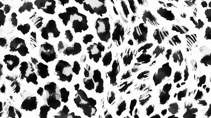 Obraz premium Black and White Leopard Seamless Pattern. Watercolor Hand Drawn Cheetah Print. Wild Skin Exotic Texture. Geometric Fur background. Leopard and Jaguar Leather. Watercolour Hand Painted Skin Pattern. i