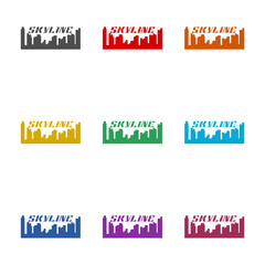 City skyline word icon isolated on white background. Set icons colorful