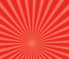 Pop art background for poster or book in red color. Radial rays backdrop with halftone effect in comics style design